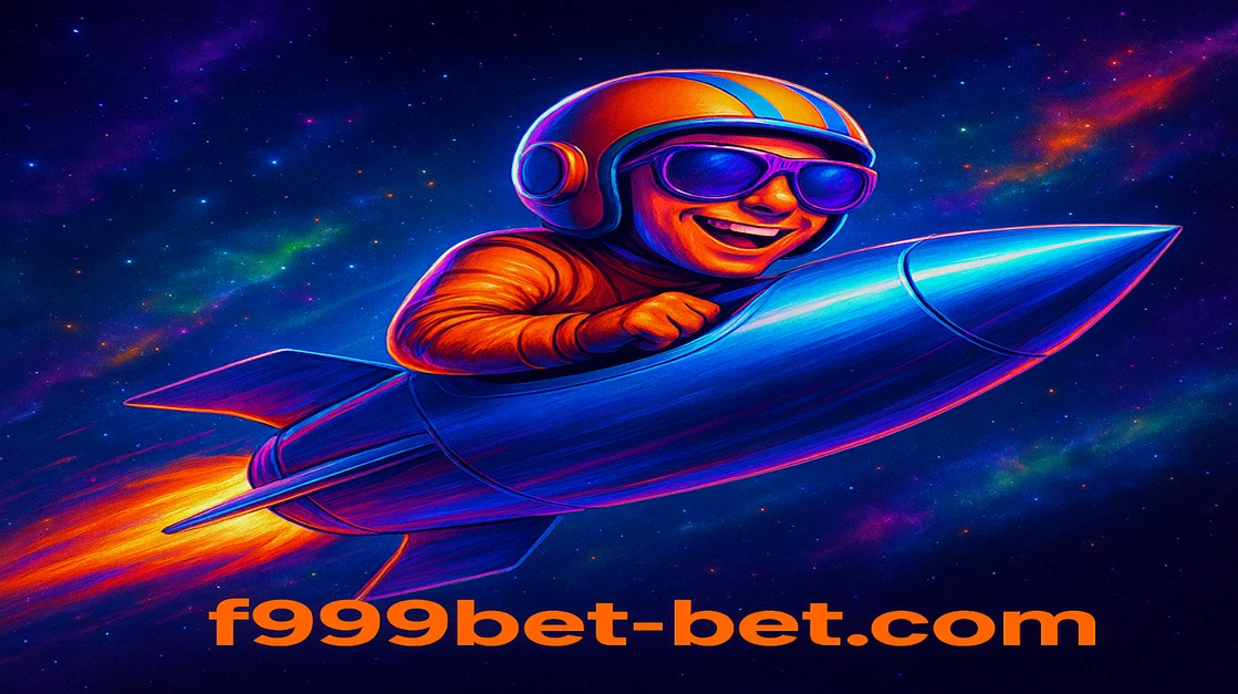 f999 game সংলগ্ন একটি কার্টুন চরিত্র futuristic পাইলট স্যুটে ও সানগ্লাসে মোড়া, রকেট চালিয়ে রঙিন গ্যালাক্সির মধ্যে দিয়ে যাচ্ছে; নিচে JetX শিরোনাম জ্বলছে।